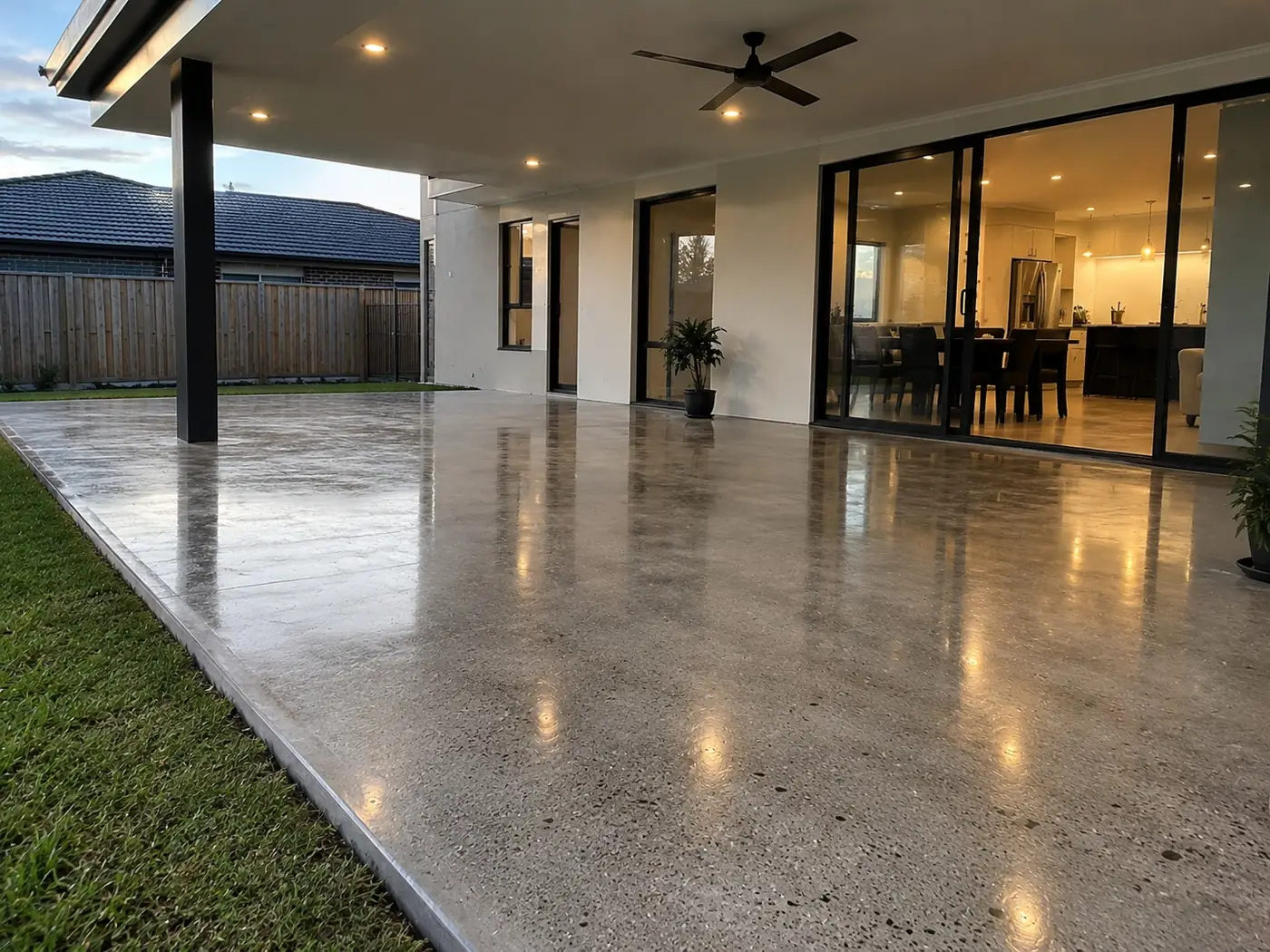 Lower-sheen polished concrete at a Wollongong doorway