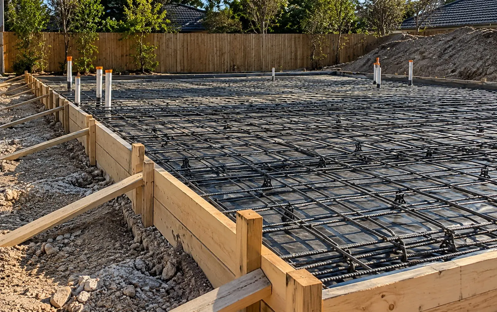 Reinforcement mesh in formwork for a home extension slab in Wollongong