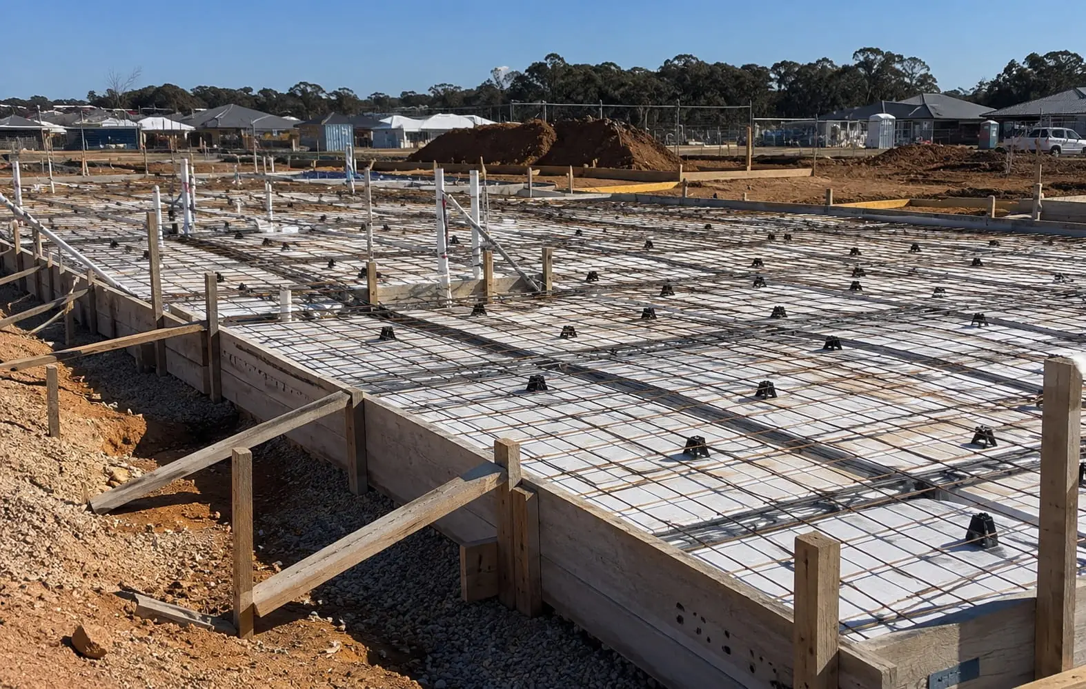 Waffle pod house slab set out with pods and reinforcement in Wollongong