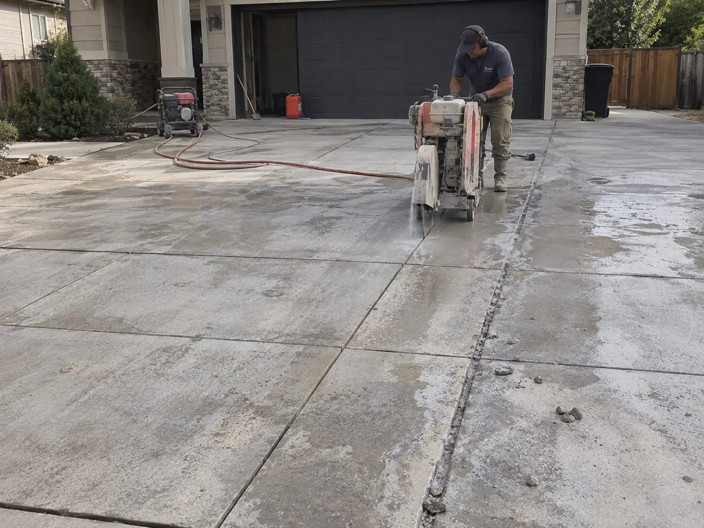 Floor saw cutting a straight line through a Wollongong concrete slab