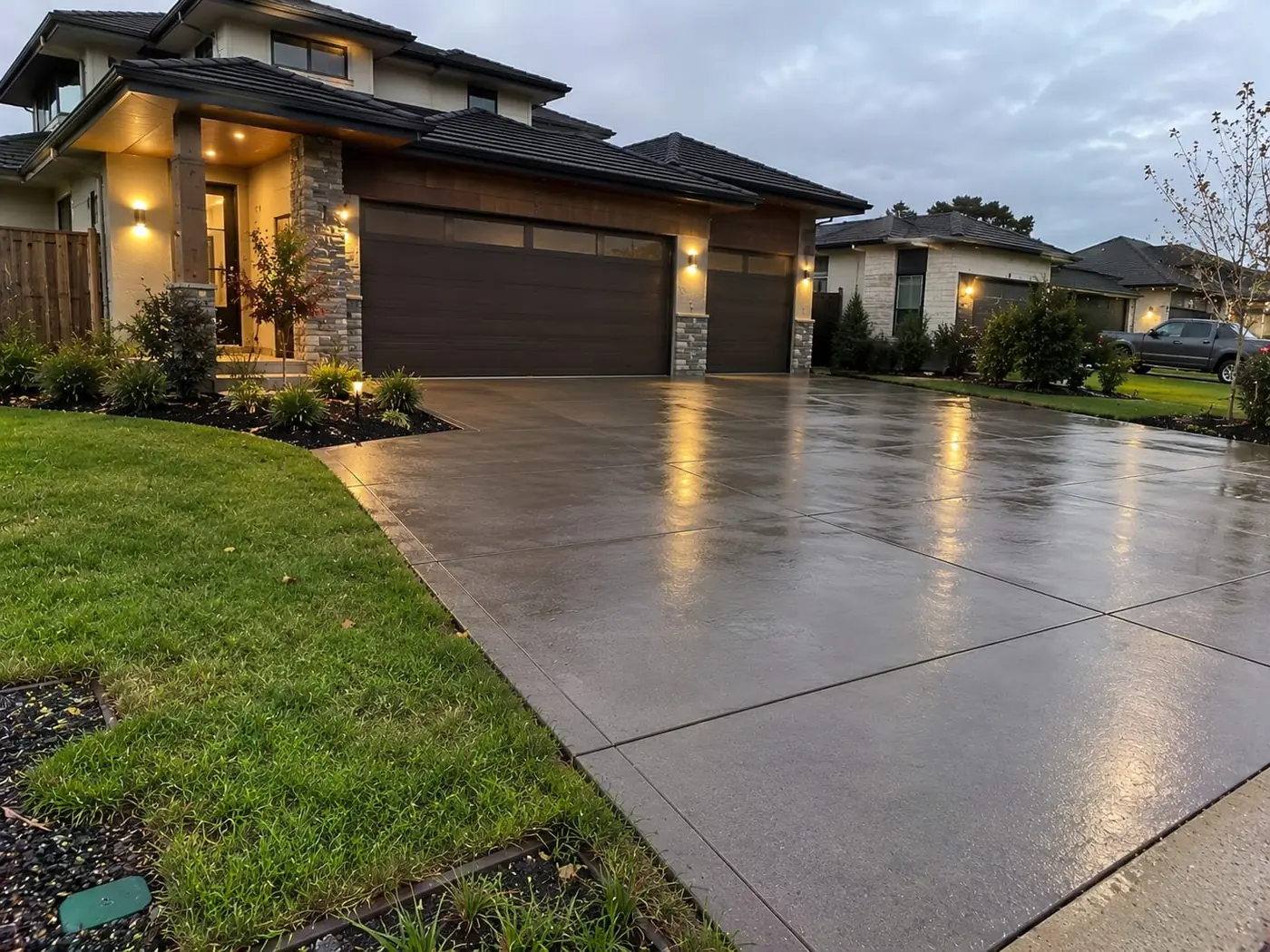 Warm sandstone toned concrete driveway in the Illawarra