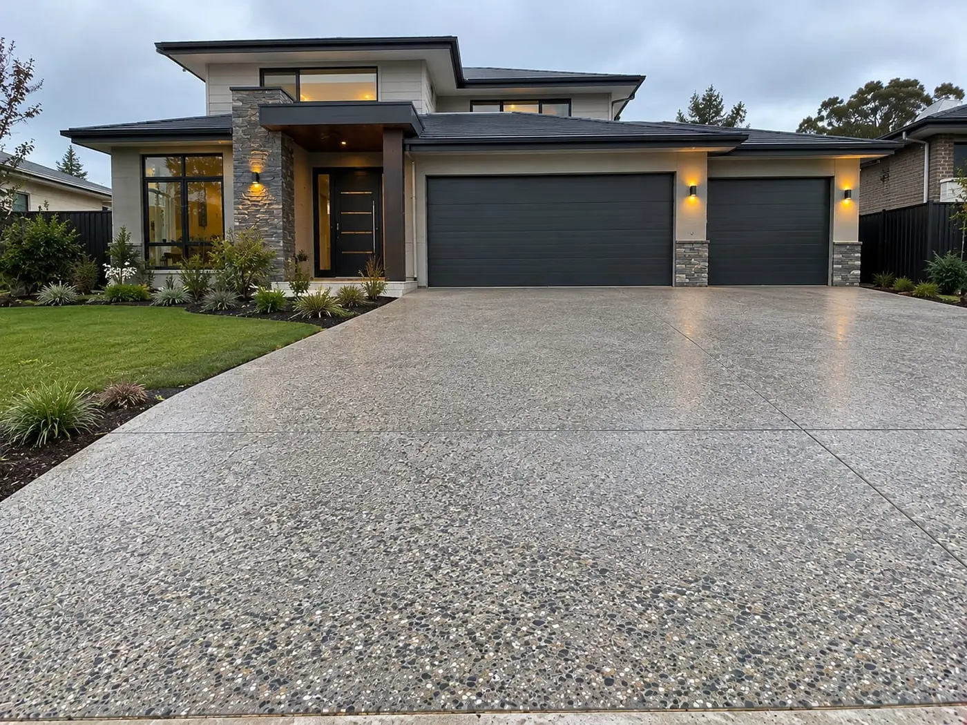 Finished concrete driveway at a home in Shell Cove, near Wollongong