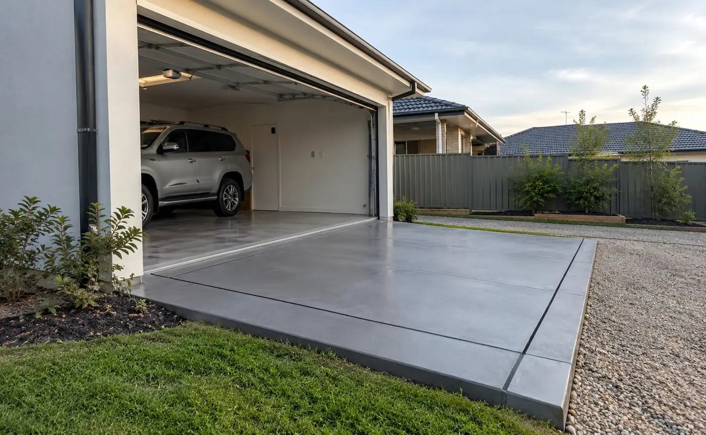 New garage slab and concrete apron at a Wollongong home