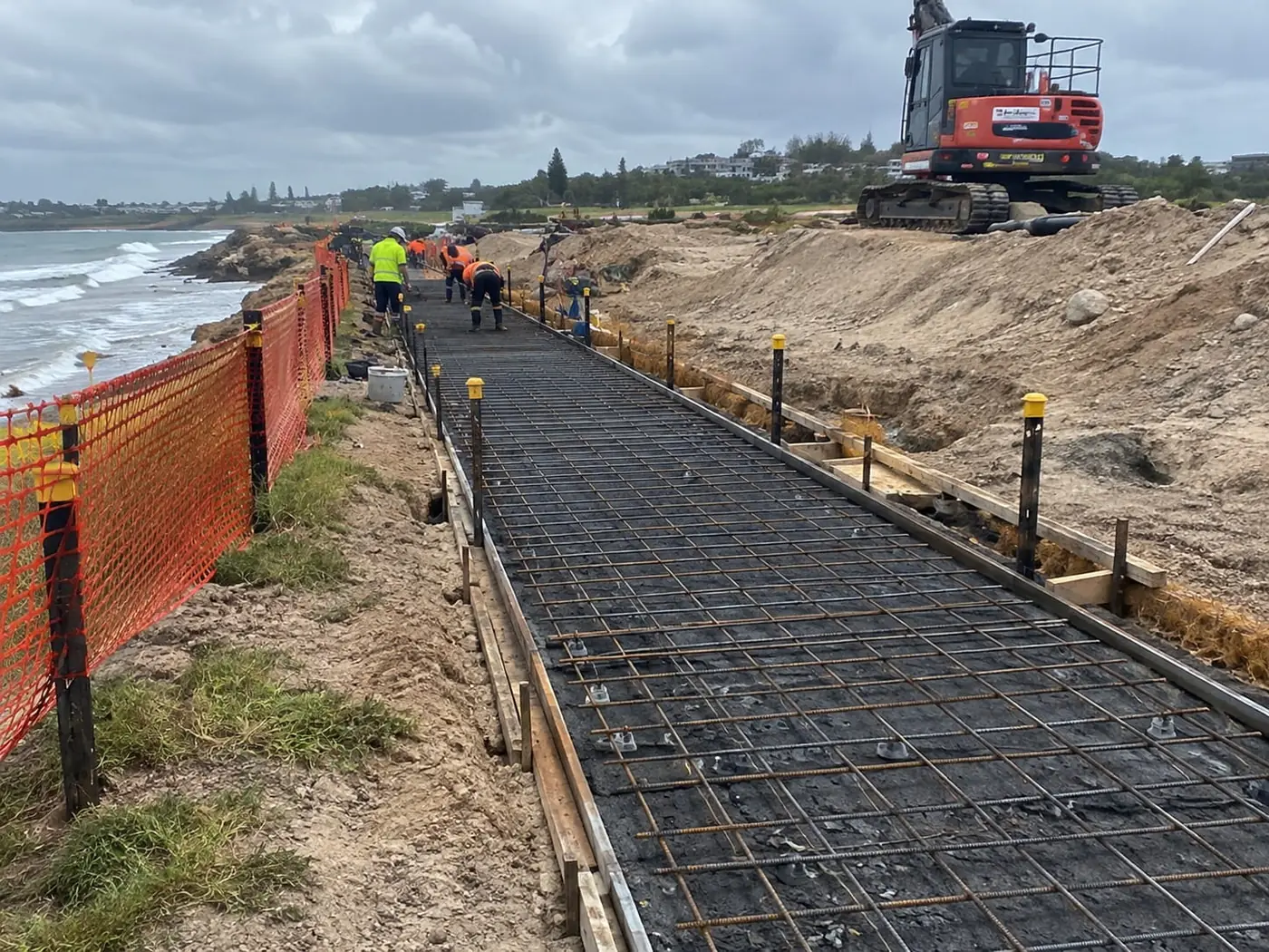 Reinforcement laid for a seawall along the Wollongong coast